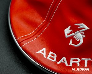 FIAT 500 Gear Shift Boot + Retaining Ring Set- Red EcoLeather w/ White Stitching + ABARTH/ Scorpion Logos